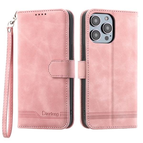 DIERFENG DF-03 iPhone 14 Pro Max Plånboksfodral Konstläder - Rosa