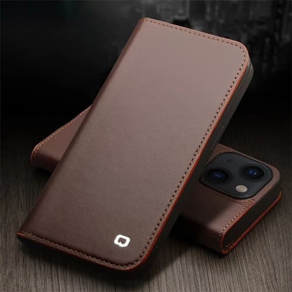 QIALINO iPhone 15 Pro Max Plånboksfodral Äkta läder - Brun Brun