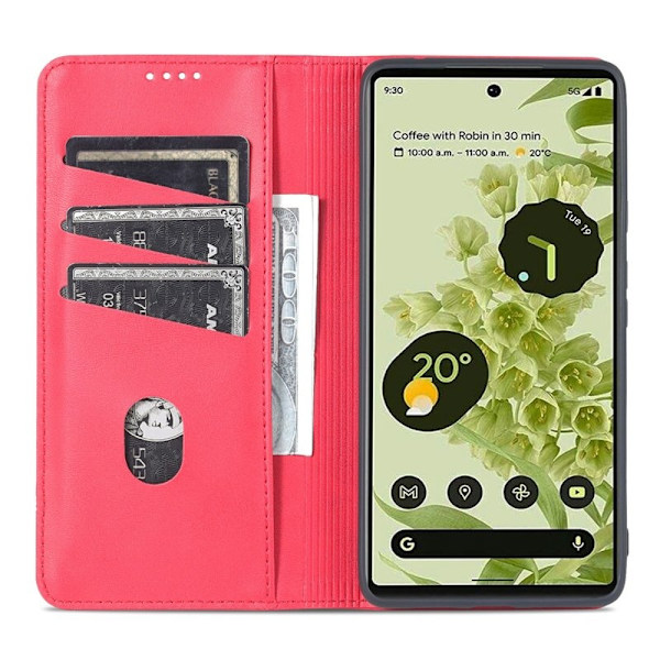 AZNS Smooth Design Konstläder Plånboksfodral för Google Pixel 6 Pro - Röd