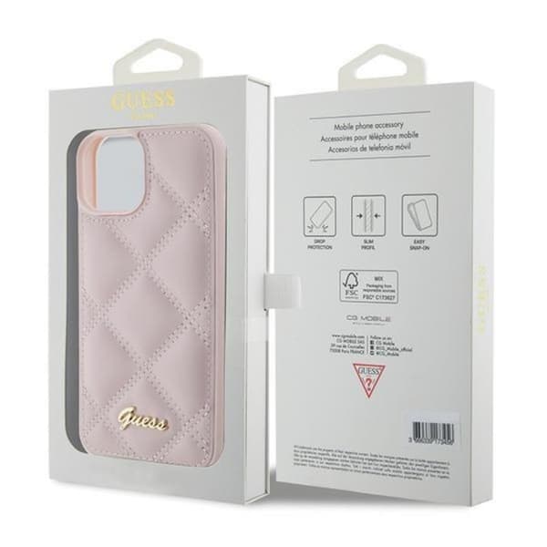 Guess iPhone 15 Mobilskal Quilted Metal Logo - Rosa Rosa