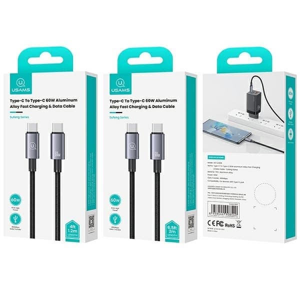 USAMS SJ661 USB-C/USB-C Kabel 60W 1,2 m (US-SJ661) – Stål