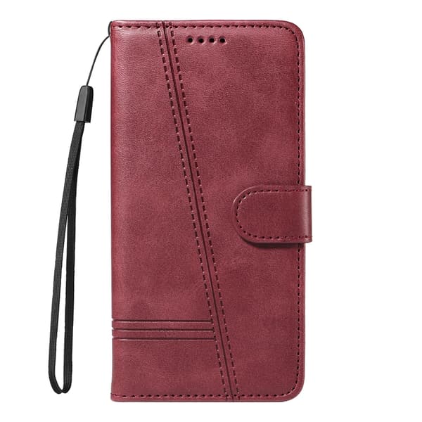 OnePlus 15 5G Plånboksfodral T-Shape Lines Konstläder Vinröd