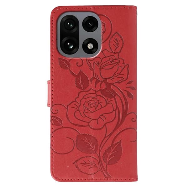OnePlus 15 5G Konstläder Plånboksfodral Imprinted Rosa Butterfly Röd