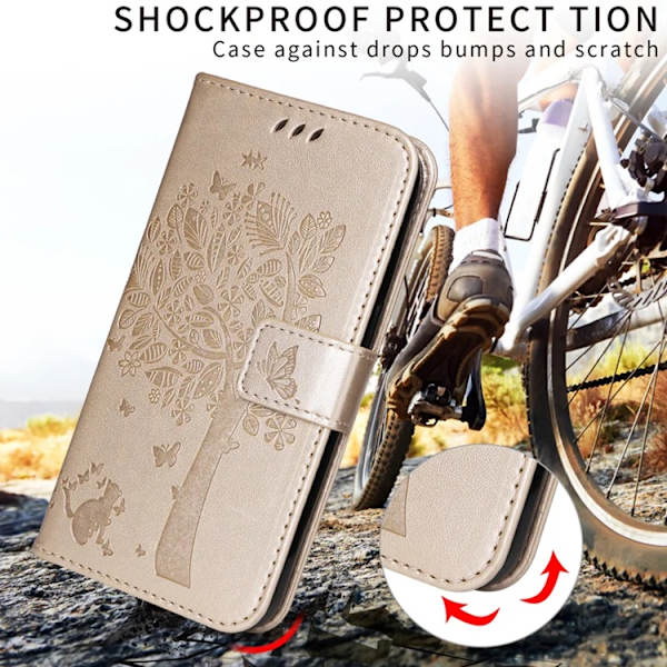 iPhone 17 Konstläder Plånboksfodral Tree Pattern - Guld Guld