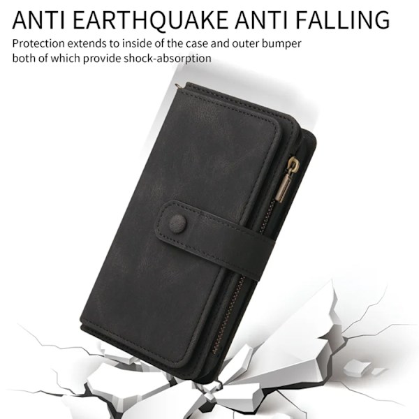 iPhone 17 Konstläder Plånboksfodral Zipper Rem Svart