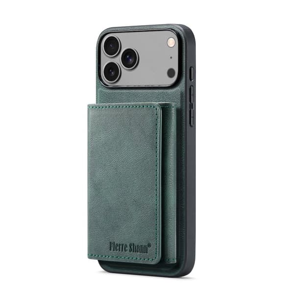 FIERRE SHANN FS030 iPhone 17 Pro Max Plånboksfodral Konstläder - Grön Grön