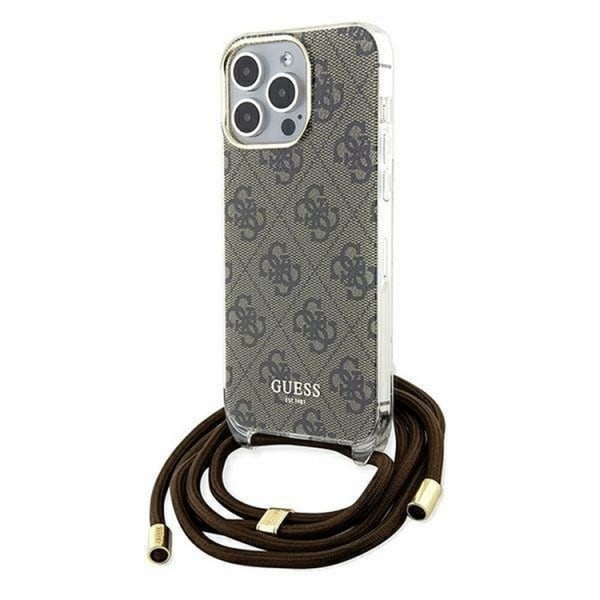 Guess iPhone 15 Pro Mobile Necklace Shell 4G Print - ruskea