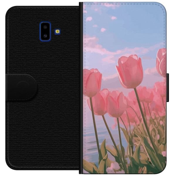 Pungcover til Samsung Galaxy J6+ med lyserøde tulipaner