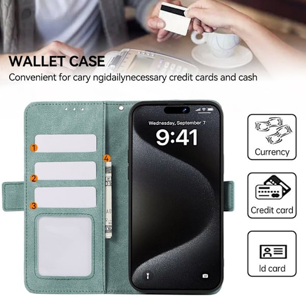 ABEEL iPhone 15 Pro Max Plånboksfodral KonstLäder Ställ Blå