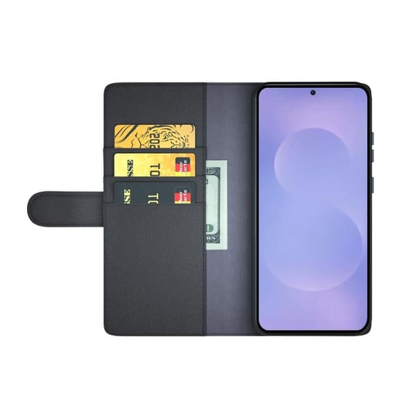 Samsung Galaxy S26 Plånboksfodral Äkta Läder Ställ - Svart