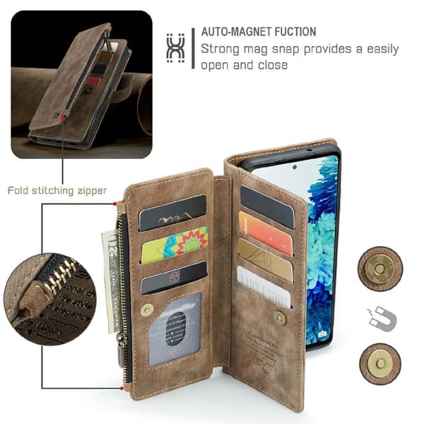 CASEME Konstläder Plånboksfodral för Samsung Galaxy S20 FE - Brun