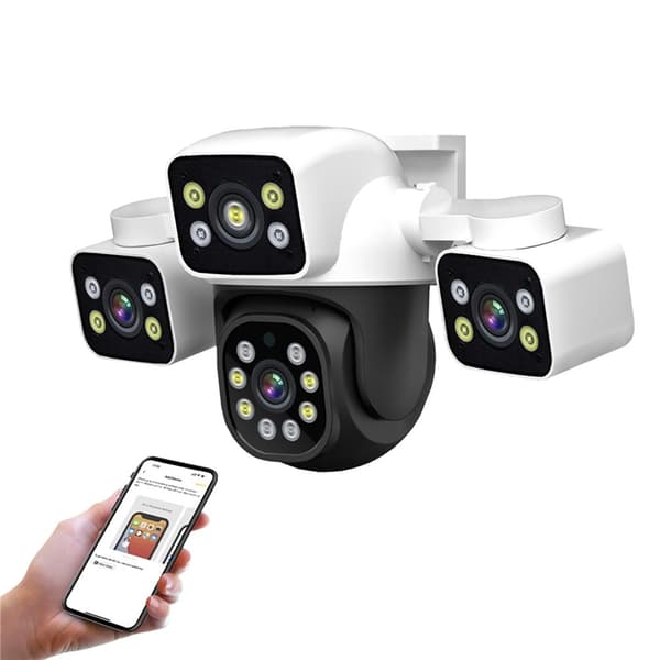 ESCAM WiFi-Säkerhetskamera 3 x 4MP Objektiv Rörelsedetekteringslarm - EU-kontakt Vit