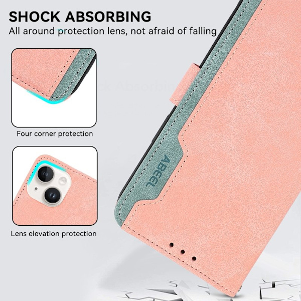 ABEEL iPhone 12 / 12 Pro Plånboksfodral RFID-Skydd Konstläder - Rosa