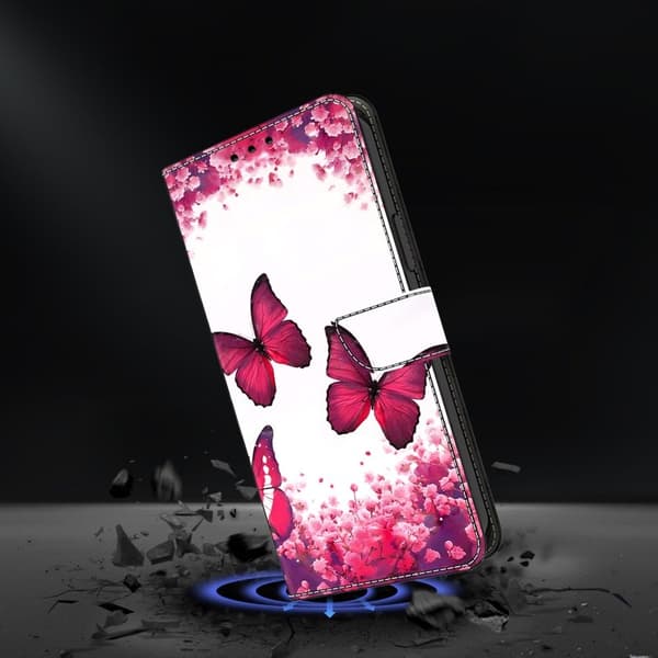 Samsung Galaxy S26 Plånboksfodral Fällbart Ställ Konstläder Mönster - Röd Fjäril