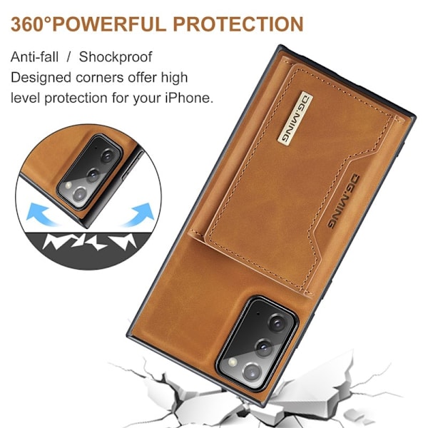 DG.MING M2 Tri-fold Konstläder Plånboksfodral för Samsung Galaxy Note20 - Brun