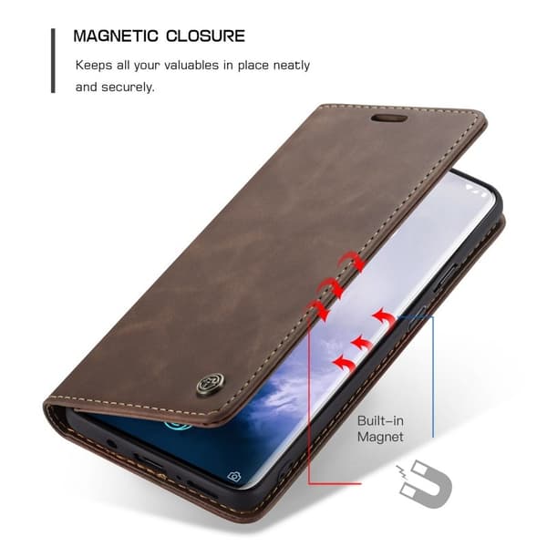 CASEME 013 OnePlus 7 Pro Konstläder Plånboksfodral Auto-absorberande Brun