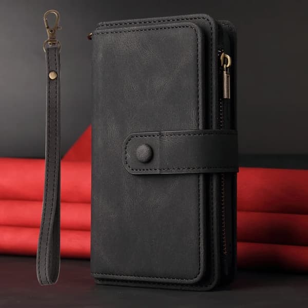 iPhone 17 Air Konstläder Plånboksfodral Zipper Rem Svart