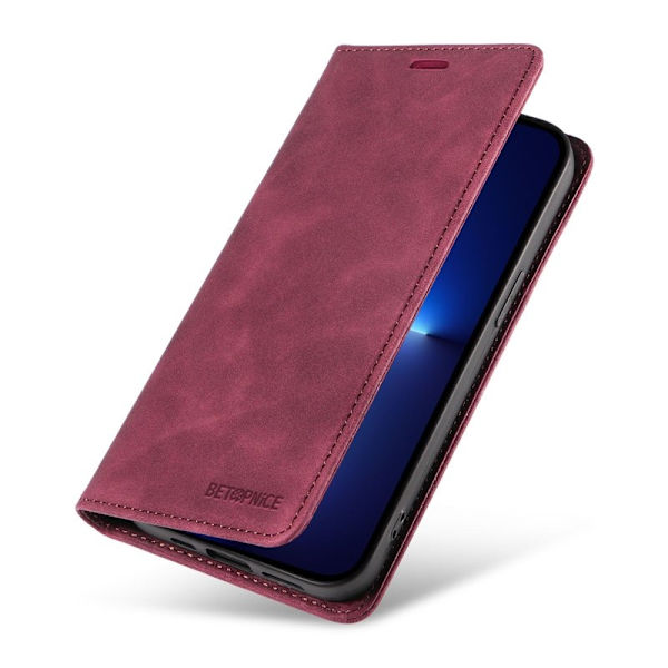 BETOPNICE 003 iPhone 12 Pro Max Plånboksfodral Konstläder - Röd
