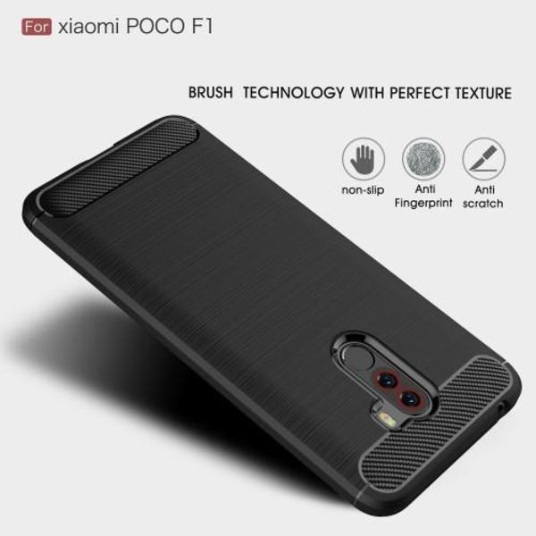 Carbon Børstet Mobiltelefon Taske til Xiaomi Pocophone F1 - Sort Black