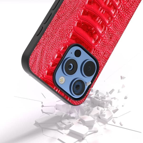ABEEL Mobilskal till iPhone 16 Pro Krokodil Textur Äkta Läder Röd
