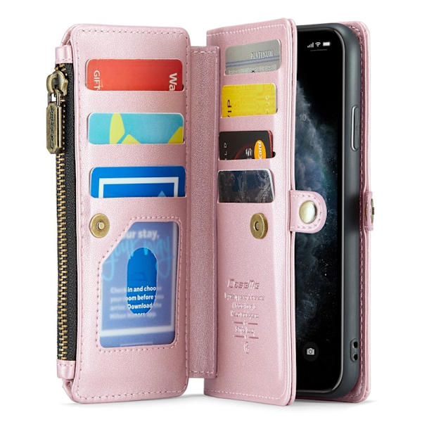 CASEME Plånboksfodral Konstläder för iPhone 11 Pro Max - Rosa