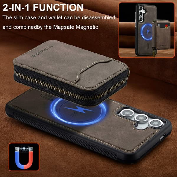 LC.IMEEKE Plånboksfodral för Samsung Galaxy S26 Plus Magnetiskt PC + TPU - Kaffe