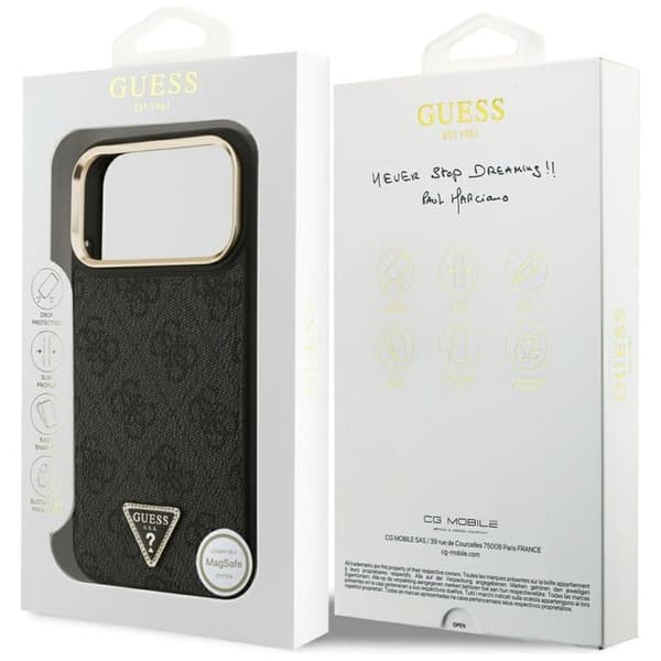 Guess telefontaske til iPhone 17 Pro Max MagSafe 4G trekantlogo - sort guld