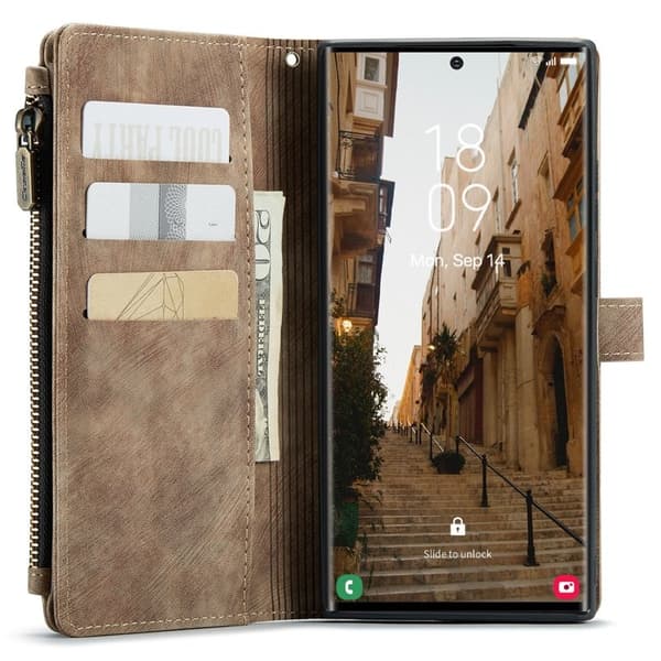 CASEME Konstläder Plånboksfodral för Samsung Galaxy S23 Ultra - Brun