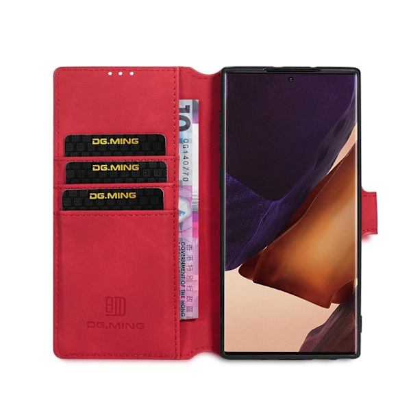 DG.MING Retro KonstläderPlånboksfodral Samsung Galaxy Note20 Ultra Röd
