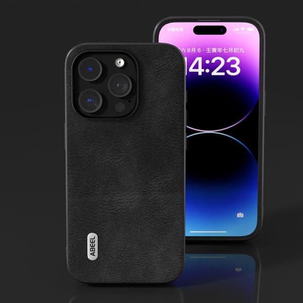 ABEEL Mobilskal till iPhone 15 Pro Max PU Läder Svart