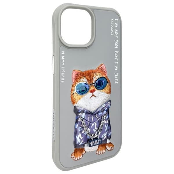 Nimmy Mobilskal till iPhone 15 Glasses Cool Cat - Grå Grå