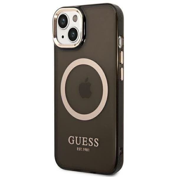 GUESS iPhone 14 Plus -kuori Magsafe Gold Outline Translucent - Musta Black