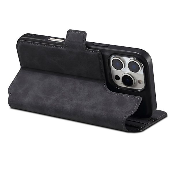 DENIOR B06 iPhone 16 Pro Max Plånboksfodral Konstläder + TPU - Svart