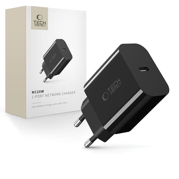 Tech-Protect Väggladdare USB-C 20W - Svart Svart