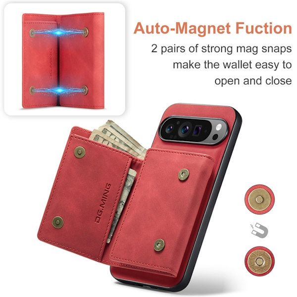 DG.MING Google Pixel 10 Pro XL Plånboksfodral Detatchable M1 Röd