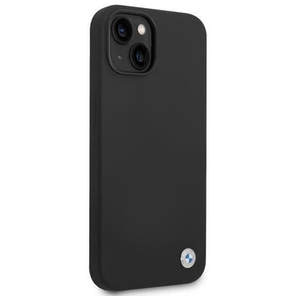 BMW iPhone 14 Plus -kuori, silikoni, metallilogo - Musta Black