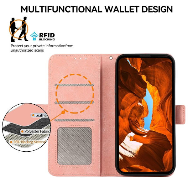 ABEEL iPhone 15 Plus Plånboksfodral Konstläder RFID-Skydd - Rosa