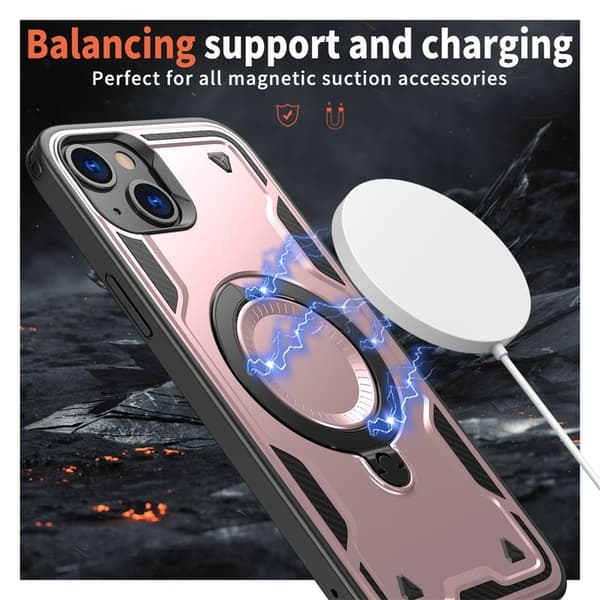 Mobilskal till iPhone 15 Plast MagSafe Militärskydd - Roséguld