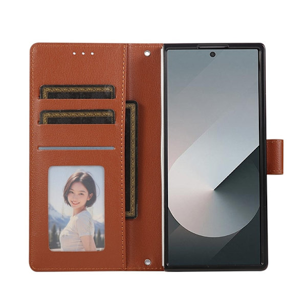 Galaxy Z Fold 7 Plånboksfodral Med Handledsrem - Brun Brun