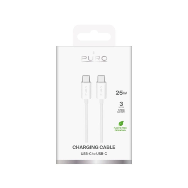 Puro USB-C - USB-C 25W Kabel 3m TPE - Vit Vit