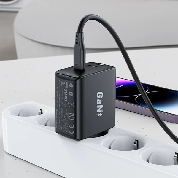 Acefast GaN Snabbladdare 2x USB C 35W PD - Svart Svart