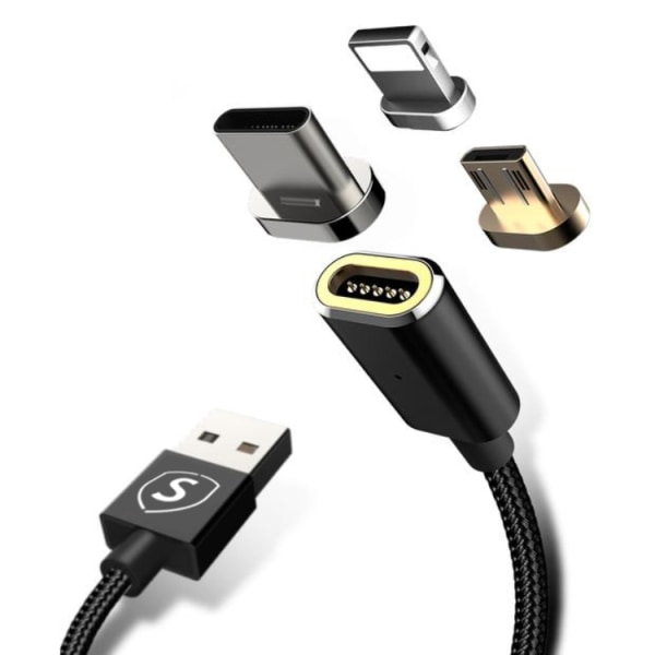 SiGN 3in1 Magneettikaapeli USB-C, Lightning, Micro-USB 2.4A, 1 m - En