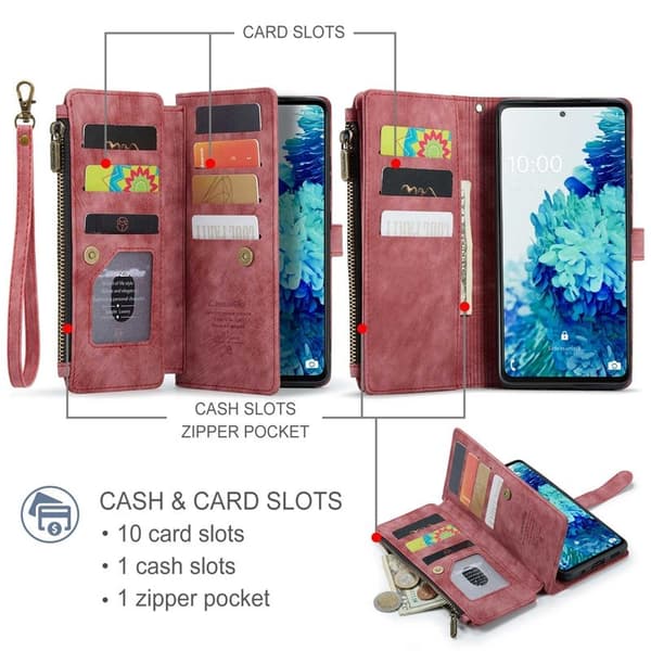 CASEME Konstläder Plånboksfodral för Samsung Galaxy S20 FE 4G/5G - Röd