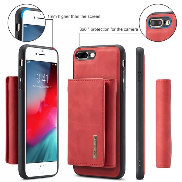 DG.MING M1 Kickstand Plånboksfodral Konstläder för iPhone 7/8 Plus - Röd