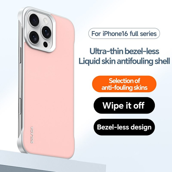 SULADA Mobilskal till iPhone 16 Pro Max Frameless PU + PC Bakside - Rosa