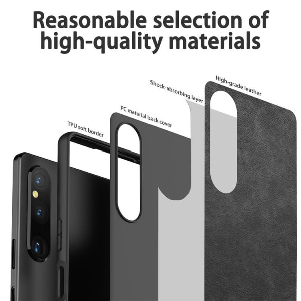 Sony Xperia 1 V matkapuhelimen suojakuori TPU PU -nahkaa - musta
