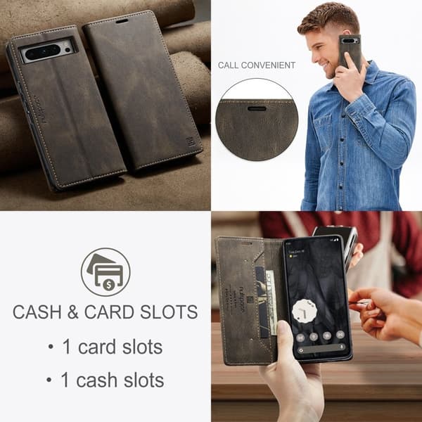 AUTSPACE Google Pixel 8 Pro Wallet Fodral KonstLäder - Kaffe