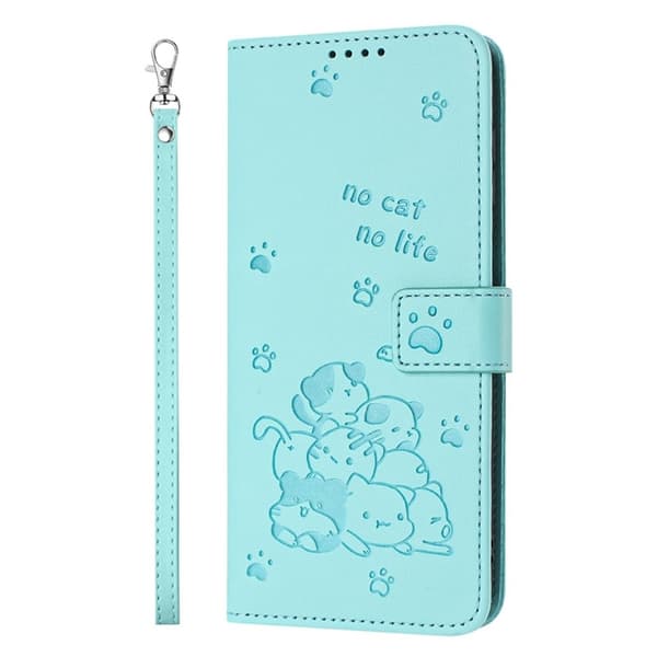 Sony Xperia 10 VII Konstläder Plånboksfodral Cats Imprint - Grön Grön