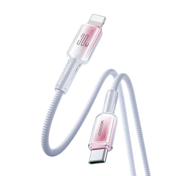 Joyroom S-A42 USB-C - Lightning 30W 1.2m Kabel Crystal-Clear Series - Vit Vit