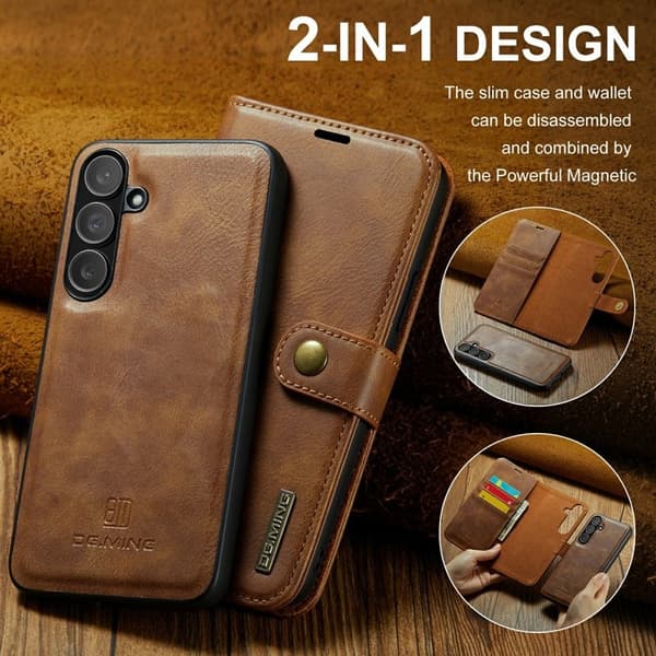 DG.MING Samsung Galaxy S25 FE Plånboksfodral Äkta läder - Brun